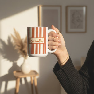 Custom Orange Striped Mug Gift for Mom or Coworker