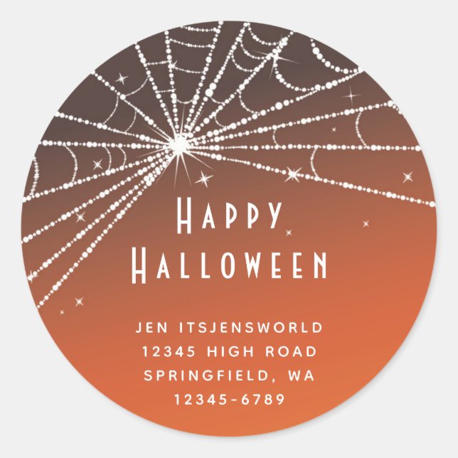 Custom Orange Sunset Spider Web Halloween Classic Round Sticker (Front)