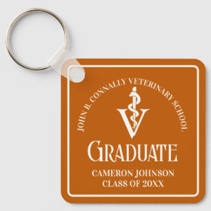 Custom Orange Veterinary School Graduation Keychain