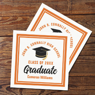 Custom Orange White Graduate 2025 Graduation Party Napkin