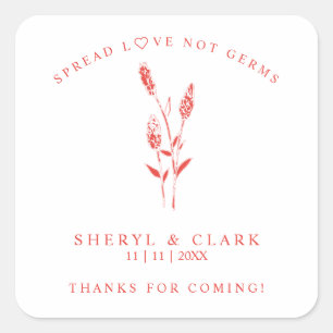 Custom Orange Wildflowers Wedding Hand Sanitizer Square Sticker