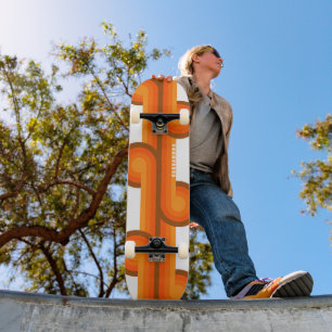 Custom Orange Yellow Brown Retro Mod Art Pattern Skateboard