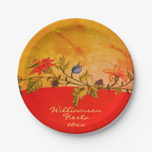 Custom Orange Yellow Fiesta Cinco de Mayo Folk Art Paper Plate