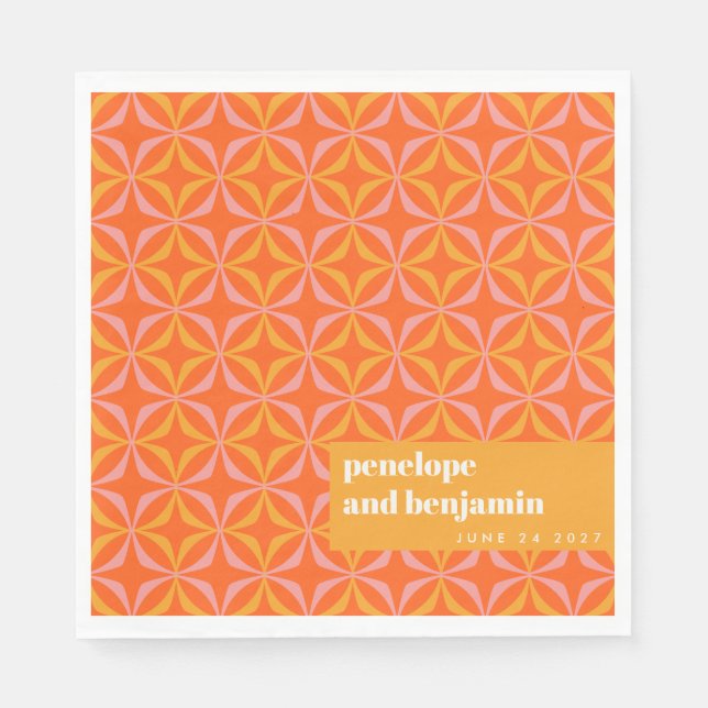 Custom Orange Yellow Retro Typography Wedding Napkin (Front)