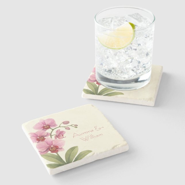 Custom Orchid Floral Stone Coaster (Side)