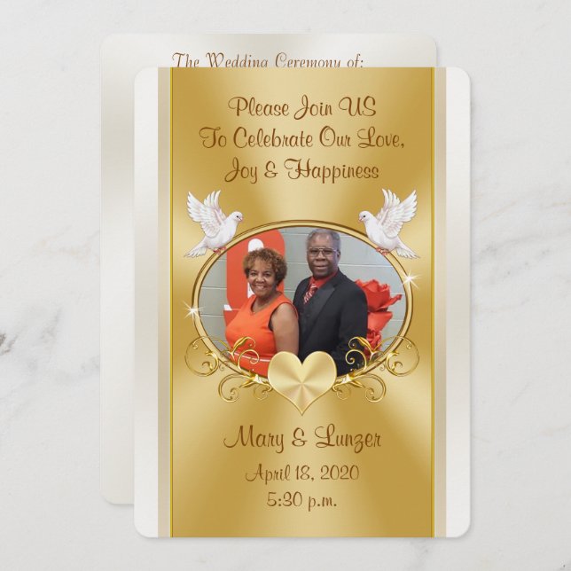 Custom Order for Mosley Wedding Gold and Off White Invitation (Front/Back)