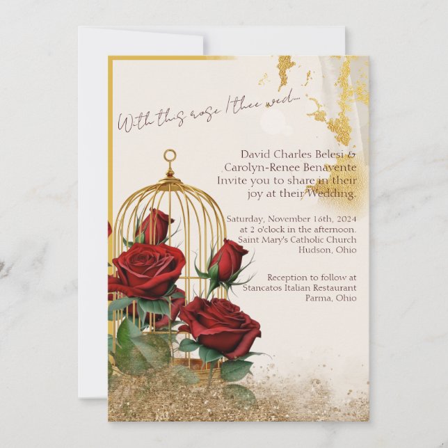 Custom Order Gold Rose Wedding Bundle Invitation (Front)