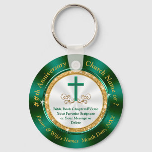 Custom Ordered Green Gold White Church Anniversary Keychain