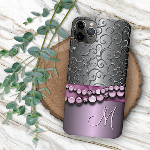 Custom Ornate Antique Faux Silver Swirls Pattern iPhone 11 Pro Max Case