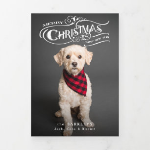 Custom Ornate Christmas Typography  Pet Photo Tri-Fold Card