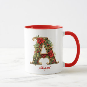 Custom Ornate Monogram A Christmas Red Gold  Mug