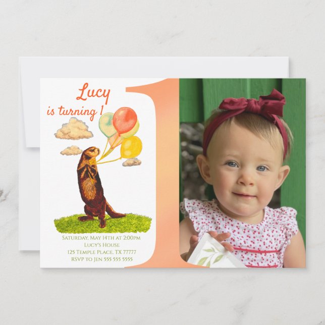Custom Otter First Birthday Girl Invitation (Front)