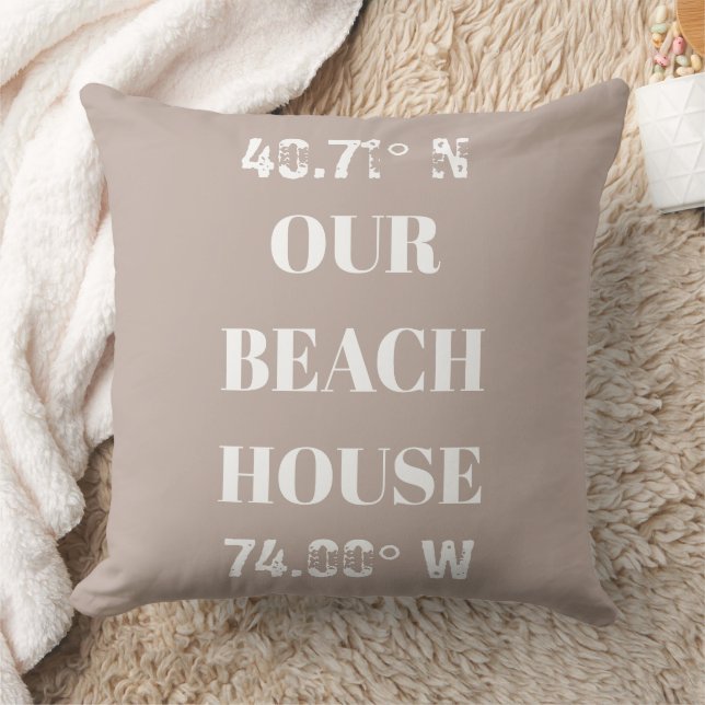 Custom Our Beach House Coordinates  Throw Pillow (Blanket)