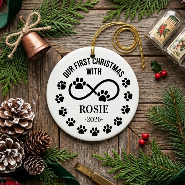 Custom Our First Christmas Pet Infinity Paw Print Ceramic Ornament (our first christmas ornament 1)