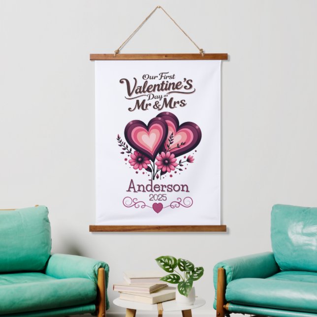 Custom Our First Valentines Day Mr & Mrs Hanging Tapestry (Living Room)
