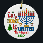Custom Our Home Is United Happy Hanukkah  Ceramic Ornament<br><div class="desc">Searching for great gifts for Chrismukkah,  Christmas or Hanukkah? Check out this item and our full collection of fun,  unique personalized items for that special someone in your circle.</div>