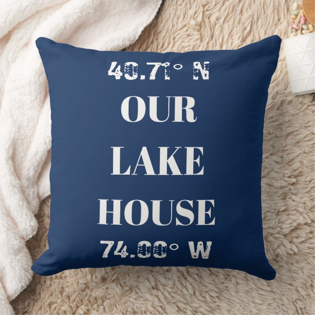 Custom Our Lake House Coordinates Throw Pillow (Blanket)