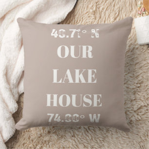 Custom Our Lake House Coordinates  Throw Pillow
