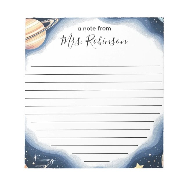 Custom Outer Space Galaxy Teacher Notepad (Front)