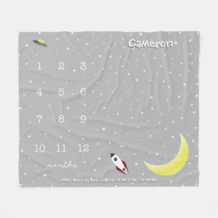 Custom Outer space grey and white Milestone baby Fleece Blanket