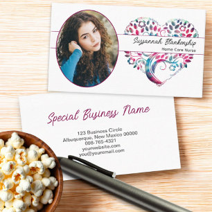 Custom Oval Photo Colourful Tree Heart Art Business Card