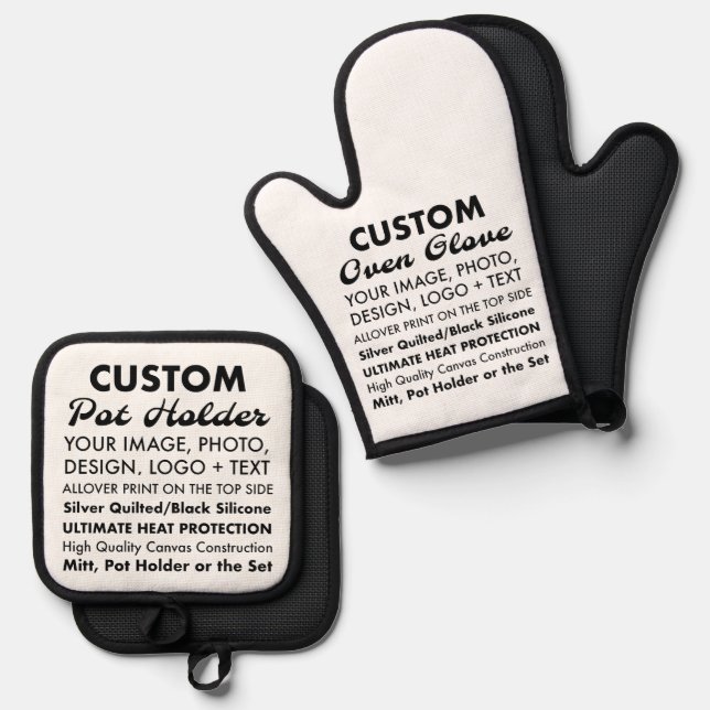 Custom Oven Glove Pot Holder Set - Silicone Bottom (Front/Back)