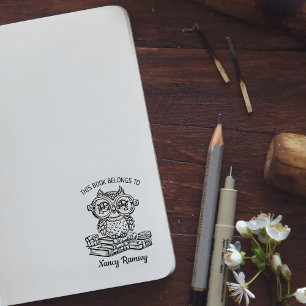 Custom Owl Bookplate Rubber Stamp