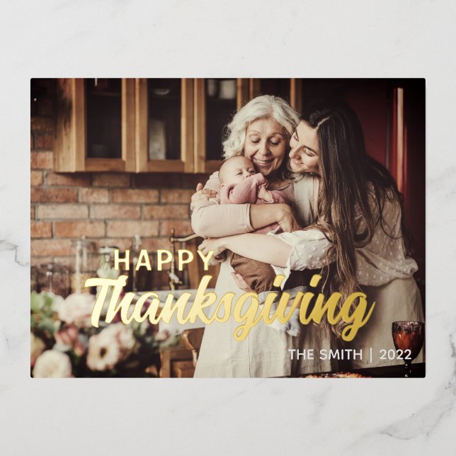 CUSTOM OWN Photo and Message Thanksgiving Foil Holiday Postcard (Front)