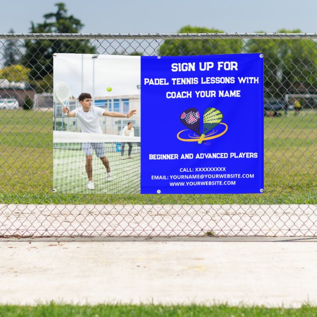 Custom Padel Tennis Coaching Class Lessons Blue Banner (Insitu)