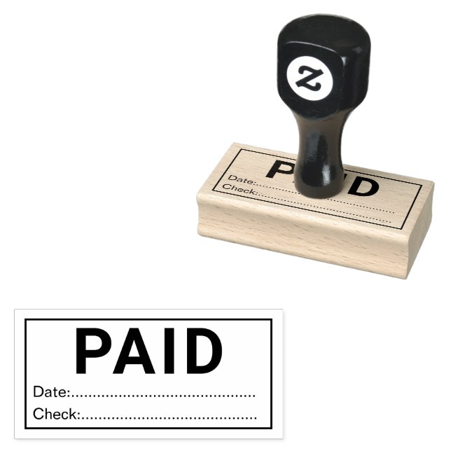 Custom Paid With Date And Check Office Wooden Rubber Stamp (Stamped)