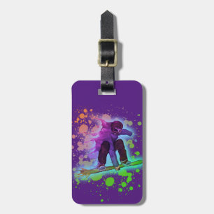 Custom paint splatter rainbow snowboard id tag