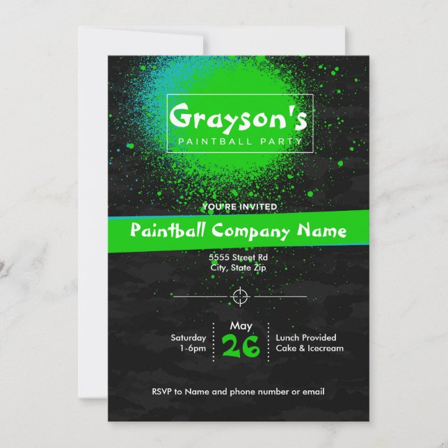 Custom Paintball Party Invitation for Birthday (Front)