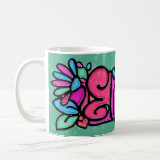 Custom painted mug ELIZABETH soft green (Left)