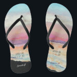 Custom Painted Pastel Beach Sunset | Flip Flops<br><div class="desc">Custom Painted Pastel Beach Sunset Wedding | Flip Flops. Want a unique guest gift for your beach destination wedding? Wear the beach on your feet with these unique flip flops with a painted beach sunset on them. Easy to customize with your personal information. You can change your names, date, location,...</div>