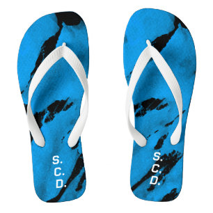 Custom Pair of Flip Flops Brushed Blue Black 