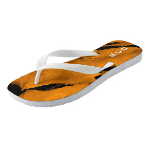 Custom Pair of Flip Flops Brushed Orange Black 