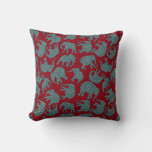 Custom Paisley Elephants on Red Pillow or Cushion