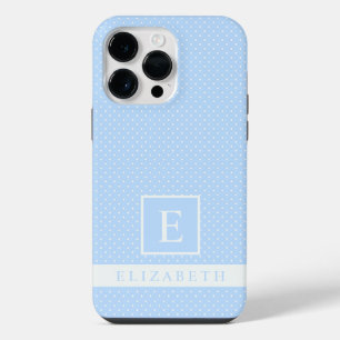 Custom Pale Sky Blue White Polka Dot Design iPhone 14 Pro Max Case