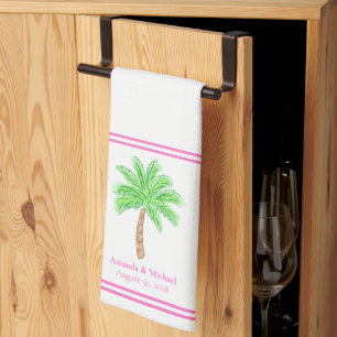 Custom Palm Tree Wedding / Names & Wedding Date Kitchen Towel