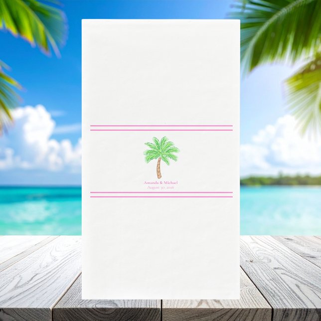Custom Palm Tree Wedding / Names & Wedding Date Napkin (Creator Uploaded)