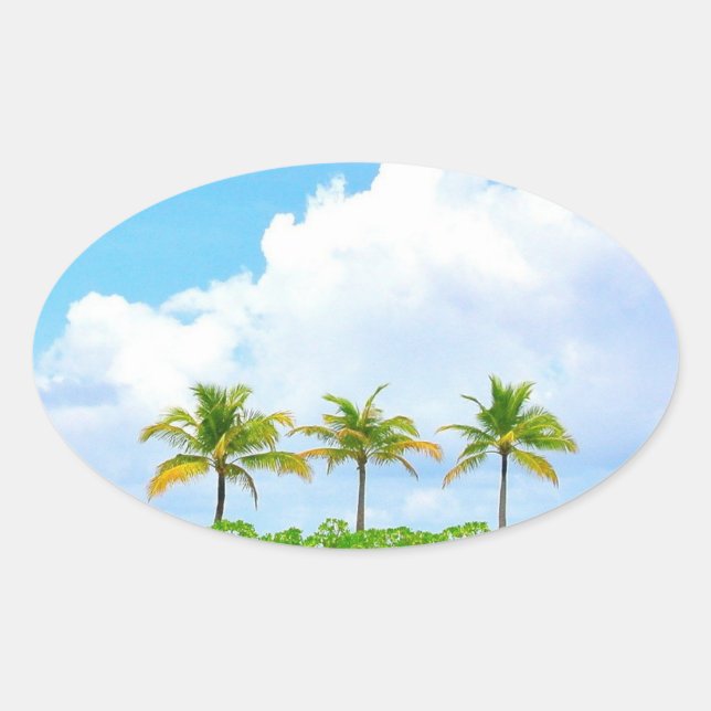 Custom Palms Blue Sky Clouds Blank Template Oval Sticker (Front)