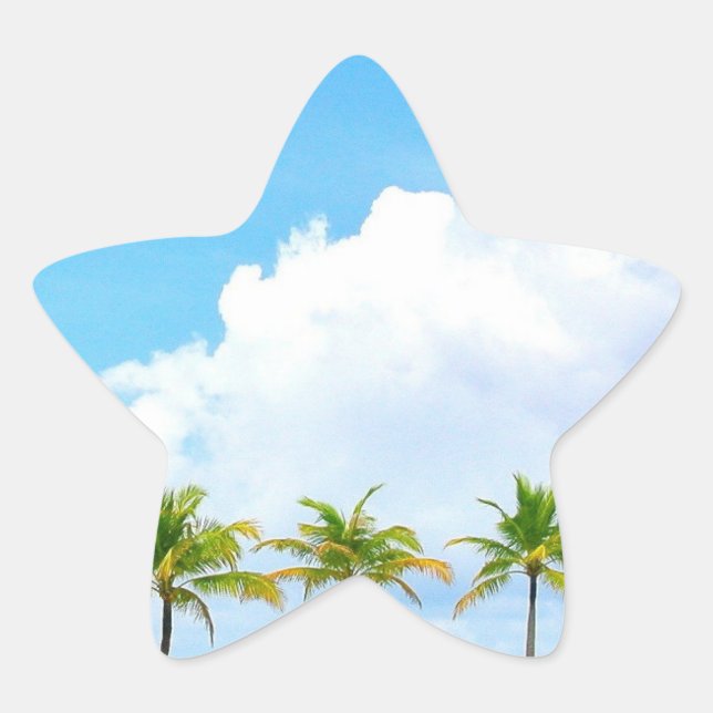 Custom Palms Blue Sky Clouds Blank Template Star Sticker (Front)
