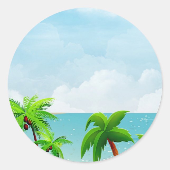 Custom Palms Blue Sky Sea Clouds Blank Template Classic Round Sticker (Front)