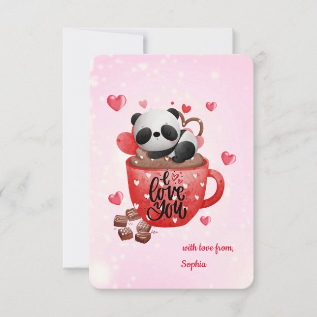 Custom Panda in a Mug I Love You Hot Chocolate  Card (Front)