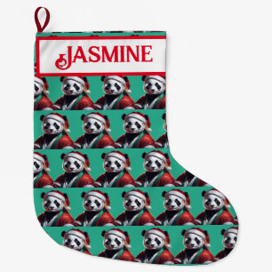 Custom Panda-Santa Large Christmas Stocking