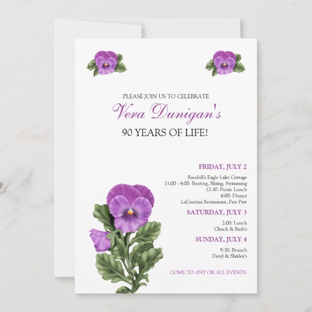 :custom: Pansy Birthday Party Invitation (Front)