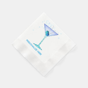 CUSTOM PAPER COCKTAIL NAPKINS, BLUE MARTINI DESIGN NAPKIN