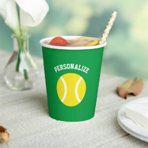 Custom paper cups with yellow tennis ball logo