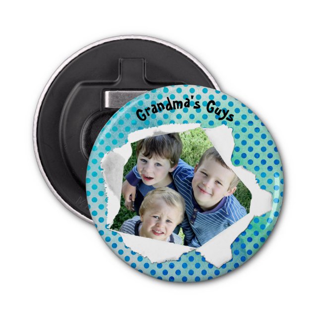 Custom Paper Hole Photo Blue Dots Template Bottle Opener (Front)