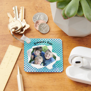 Custom Paper Hole Photo Blue Dots Template Keychain